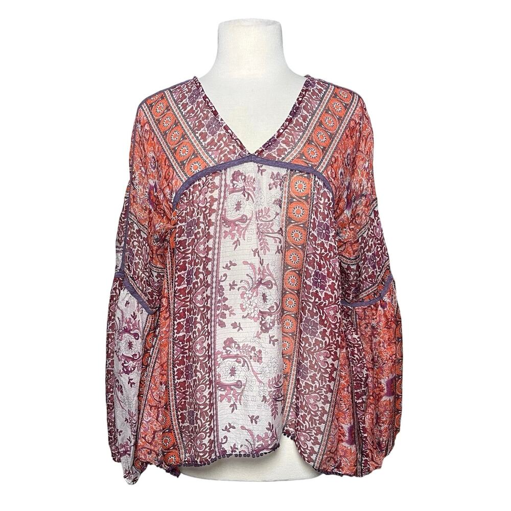 ANTHROPOLOGIE MAEVE Women’s Boho Latona Silk Peasant Printed Top - Picture 3 of 6